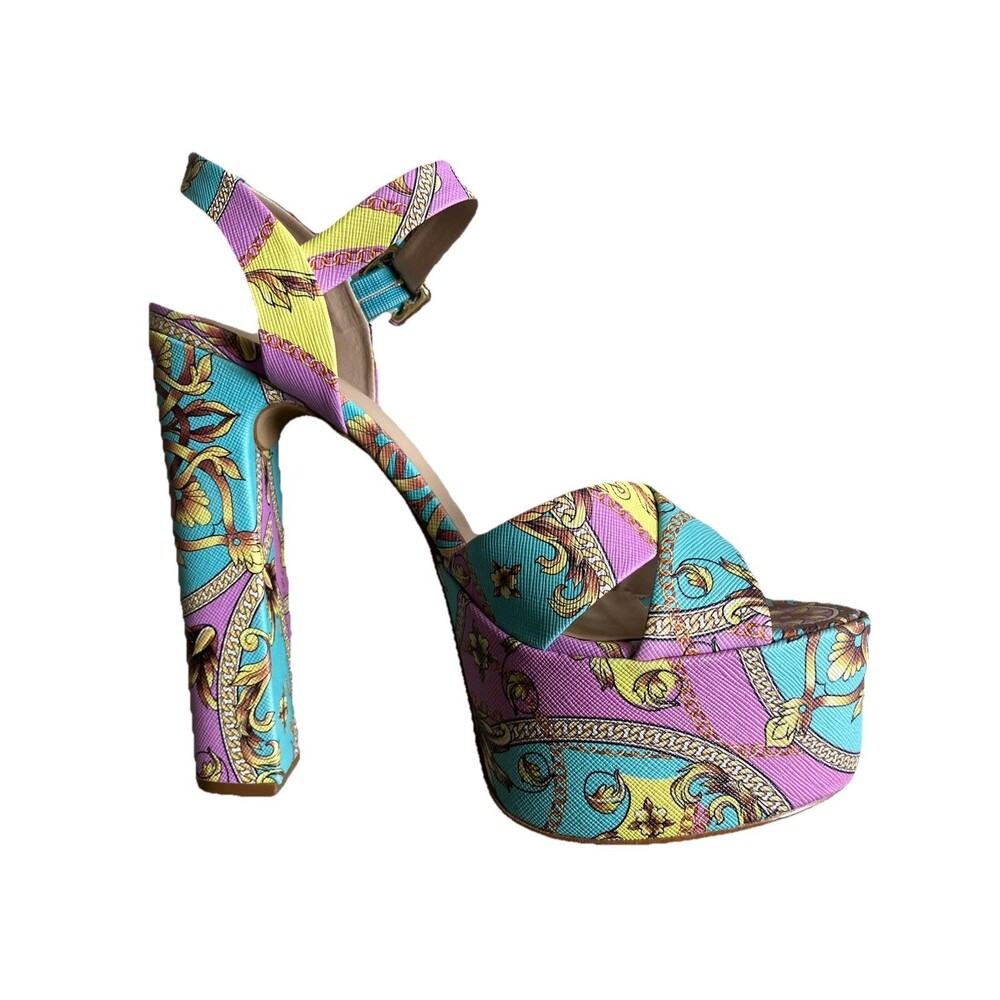 Aldo Platform High Heels Camelia Multicolor Ankle Strap Heels Boho 8.5 RARE